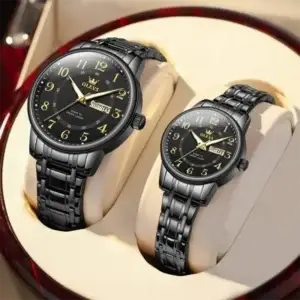 Olevs Black Luxury Couple Watch